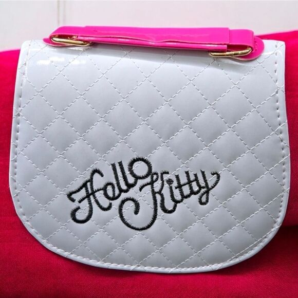 Hello Kitty White Patent Argyle Crossbody Purse Embroidered Sanrio Shoulder Bag - Picture 2 of 7